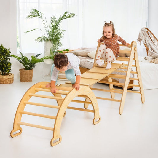 Montessori Set 3in1: Pikler Dreieck + Kletterbogen + Rutsche