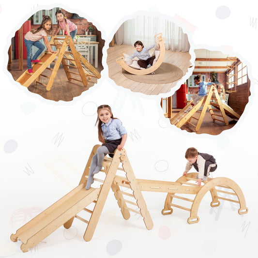 Montessori Set 4in1: Pikler Dreieck + Kletterbogen + Rutsche + Seil