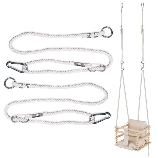 MAMOI® Schaukel Seil 50kg | 2 x Schaukelseil Verlängerung mit Metall Schaukelhaken Karabiner | Natürliche Seil mit Karabiner | 100% ECO | Made in EU-0