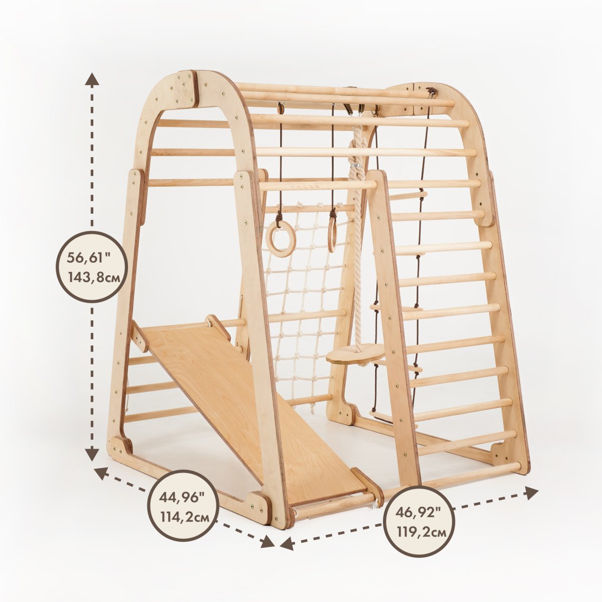 Holzspielhaus für Kinder 6in1 Spielplatz + Schaukelset + Rutsche 3